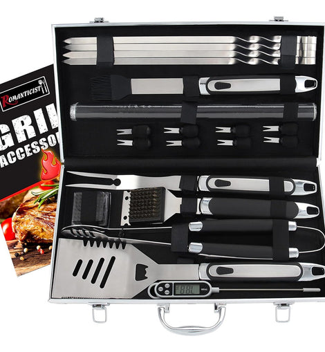 Kit Parrillero Estuche Con Utensilios Carne Asada Acero Inox