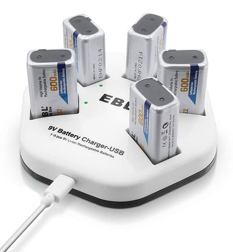 Baterías Recargables Ebl De 9 V Con Cargador De 5 Bahías