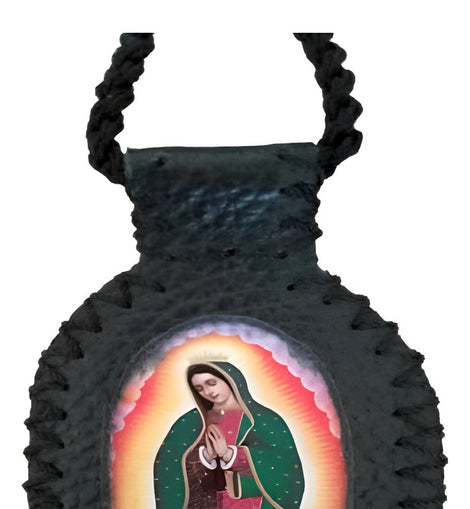 Escapulario Artesanal Virgen De Guadalupe Piel Color Negro