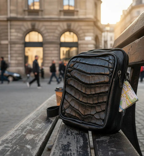 Bolso Crossbody De Piel Cocodrilo Exótica Auténtica Pechera