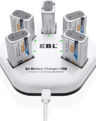 Baterías Recargables Ebl De 9 V Con Cargador De 5 Bahías