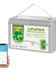 Batería De Litio Zeerboo 12v 100ah Lifepo4 Con Bluetooth 5.0