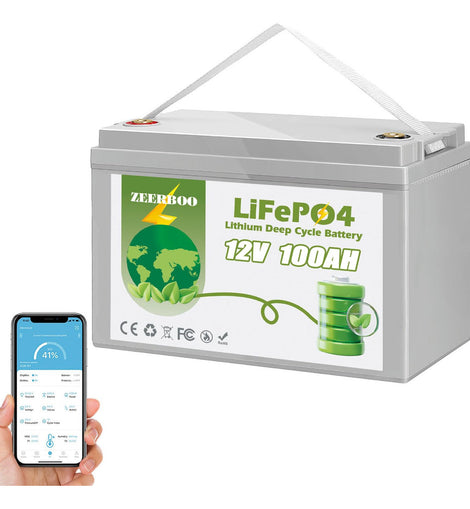 Batería De Litio Zeerboo 12v 100ah Lifepo4 Con Bluetooth 5.0