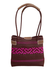 Bolsa Artesanal Estilo Playera Con Encanto Marron Y Fiucsa