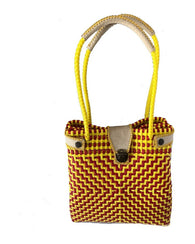 Bolso Artesanal Tejidos  Plástico Toquilla Amarillo Rojo Art