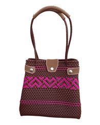 Bolsa Artesanal Estilo Playera Con Encanto Marron Y Fiucsa