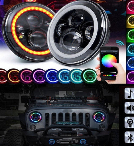 Par De Faros Angel Led Rgb Jeep Wrangler Bluethoot 7  Tj Jk