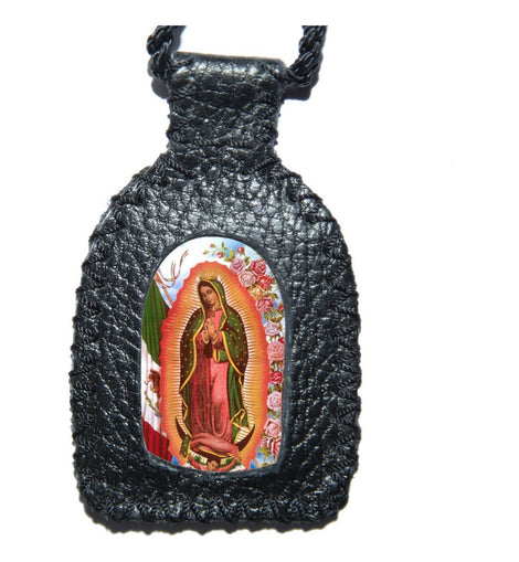 Escapulario Artesanal Virgen De Guadalupe Tejido En Piel Art
