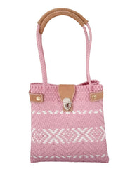 Elegante Bolsa De Toquilla Y Piel En Rosa Claro Con Blanco