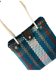 Bolsa Artesanal Tejida A Mano Plástico Toquilla Azul