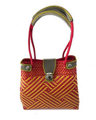 Bolsa Artesanal Tejida Ecológica Para Mujer  Rojo  Amarillo