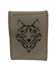 Billetera Piel Cuero Hecha A Mano Pirograbado Lobo Cartera