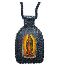 Escapulario Piel Artesanal Virgen De Guadalupe Tejido A Mano