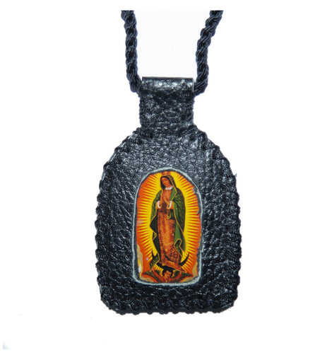 Escapulario Piel Artesanal Virgen De Guadalupe Tejido A Mano
