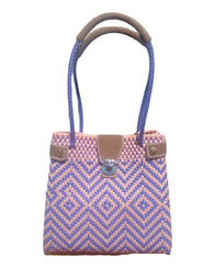 Bolsa Elegante Toquilla De Plástico Toques Piel Lila Y Rosa