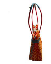 Bolsa Mujer Tejida A Mano Con Toquilla Rojo Amarillo Tote