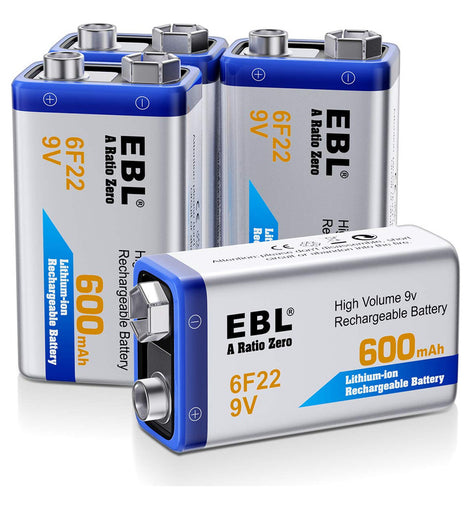 Paquete De 4 Baterías Recargables 9v Ebl 600 Mah Pila Cuadra