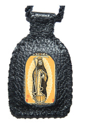 Escapulario De Piel Con Imagen De La Santa Muerte Y Coronada