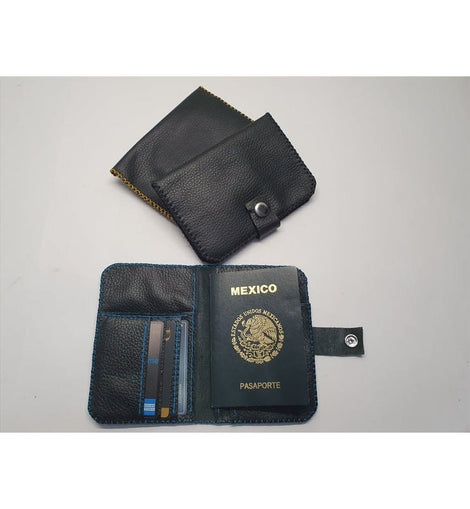 Porta Pasaporte Broche Cartera Tarjet Piel Genuina Artesanal