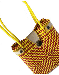 Bolso Artesanal Tejidos  Plástico Toquilla Amarillo Rojo Art