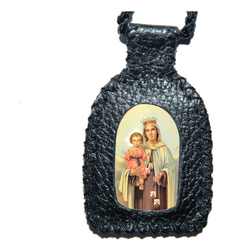Escapulario Artesanal Tejido Cuero Virgen Del Carmen María