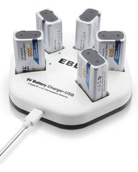 Baterías Recargables Ebl De 9 V Con Cargador De 5 Bahías