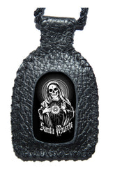 Escapulario De Piel Hecho A Mano Con Santa Muerte Blanca