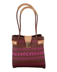 Bolsa De Toquilla Y Piel En Marrón Claro Con Toques Fucsia