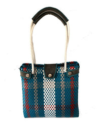 Bolsa Artesanal Tejida A Mano Plástico Toquilla Azul