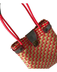 Bolso Artesanal Tejido A Mano Para Dama Rojo Con Dorado