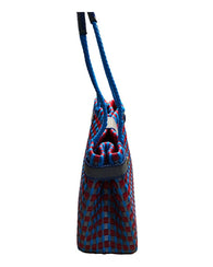 Bolso Artesanal De Plástico Toquilla Azul Rojo Entretejida