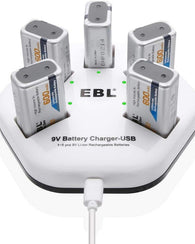Baterías Recargables Ebl De 9 V Con Cargador De 5 Bahías