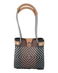 Elegante Bolsa De Mano De Toquilla Ecológica Plata Y Negro