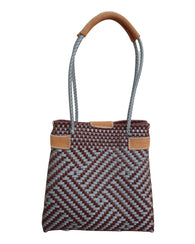 Bolsa Autentica De Toquilla Colorida En Color Marrón Y Plata