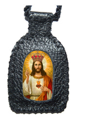 Escapulario Del Sagrado Corazón De Jesús Handmade En Cuero