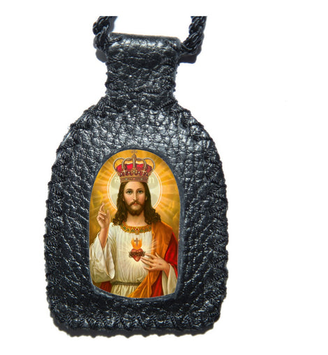 Escapulario Del Sagrado Corazón De Jesús Handmade En Cuero