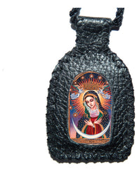 Escapulario Virgen De Guadalupe Tejido Artesanal En Cuero