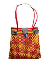 Bolsa Mujer Tejida A Mano Con Toquilla Rojo Amarillo Tote