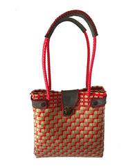 Bolso Artesanal Tejido A Mano Para Dama Rojo Con Dorado