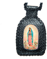 Escapulario Artesanal De La Madre De México Tejido En Piel