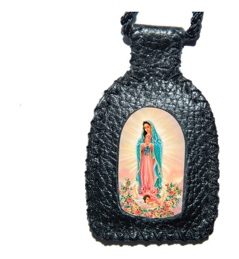 Escapulario Artesanal De La Madre De México Tejido En Piel