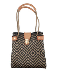 Bolsa Entretejida A Mano De Toquilla Ecológica Negro Rombos