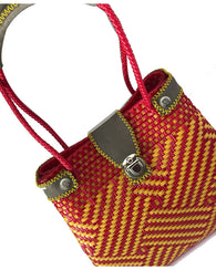 Bolsa Artesanal Tejida Ecológica Para Mujer  Rojo  Amarillo