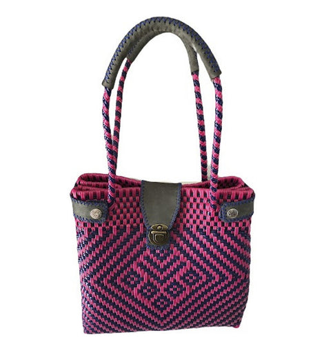 Bolsa Artesanal Plástico Para Dama  Bolso Fucsia Violeta