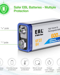 Paquete De 4 Baterías Recargables 9v Ebl 600 Mah Pila Cuadra